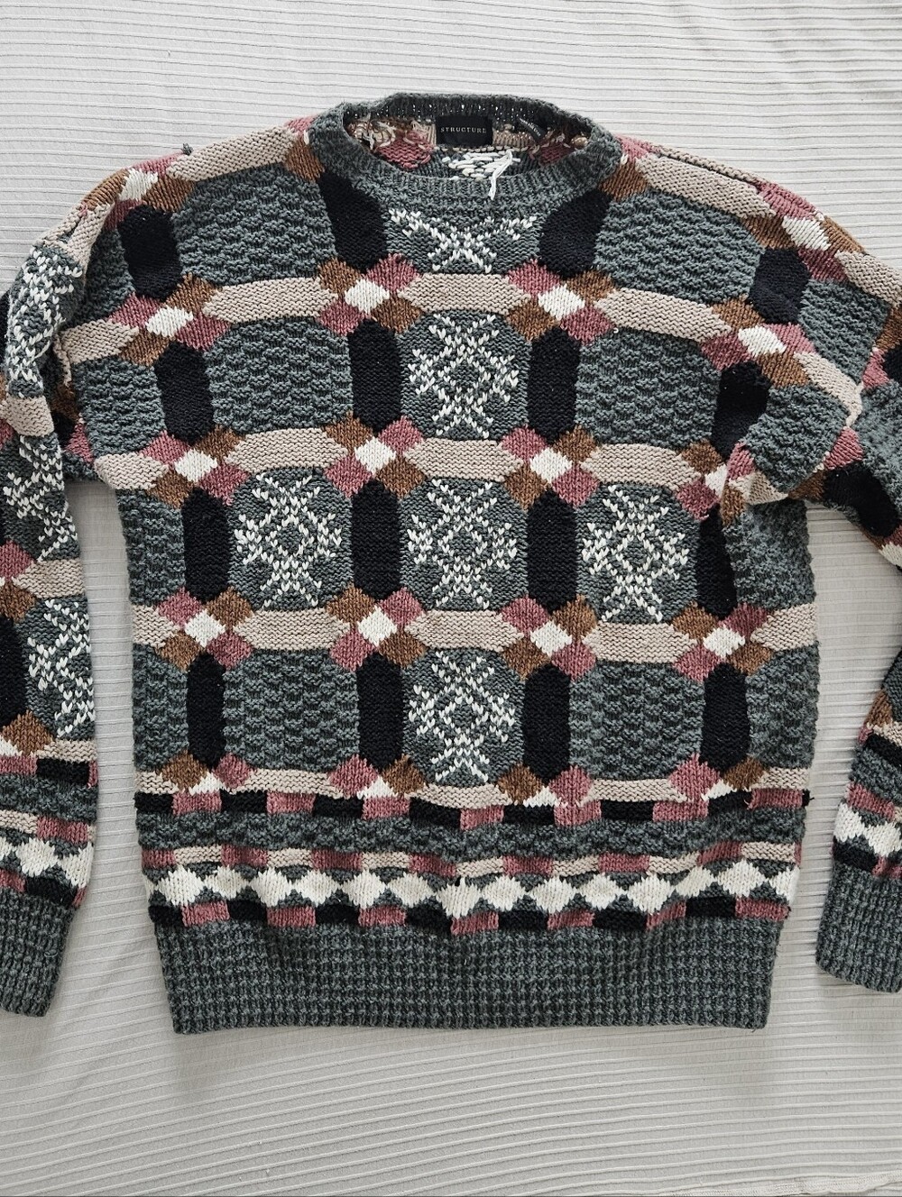 vintage 90s cottage grunge chunky knit granny patchwork sweater y2k boho sweater - Picture 4 of 7